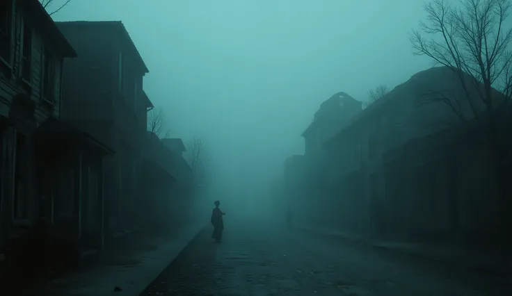 Nightmare, an abandoned town in the style of Silent Hill, darkness, fog, no light, spooky, lifeless, abandonment, liminal street background, dark surrealism, high detail, masterpiece.