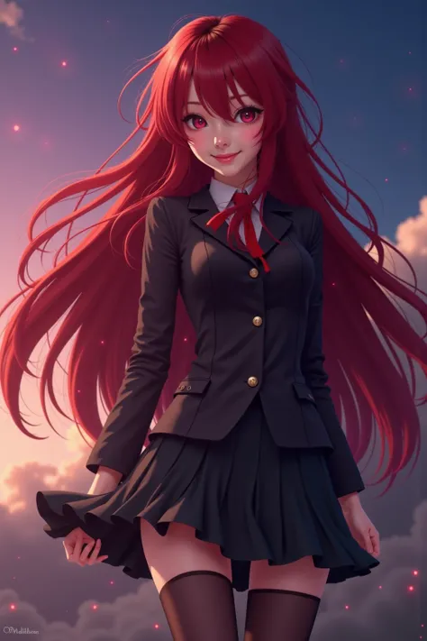 anime girl with long red hair standing on legs, Macross Delta, Broken Sky cinematic, Katana Zero video game character, Macross Delta splash art,  screenshot of the animated movie , Movie opening shot, Gainax anime style, The mystic (As Mystique) is Krenz Kushart (Krenz Cushart , Cinematic Keyframes, Zone of the Enders,  Gore Animation , Animated keyframes
