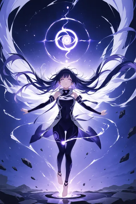((masterpiece)), ((RAW 8K)), ((anime-real fusion)), ((extreme photorealism)), ((studio-grade cinematic lighting)), ((hyper-detailed skin and hair)), ((floating particles and energy distortion)),

Hinata Hyuga as the awakened Voidwalker, floating midair in ...