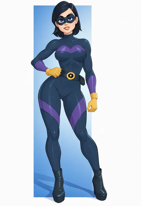 ((Violet Parr)), ((The Incredibles)), (My Hero Academia Style), (((High Quality))), (1girl), (solo), (female), (anthro), ((perfect face)), (((perfect hands))), (((perfect anatomy))), (Thigh Gap), (Knee gap), (ankle Gap), ((Full Body Photo:1.5)), ((looking ...