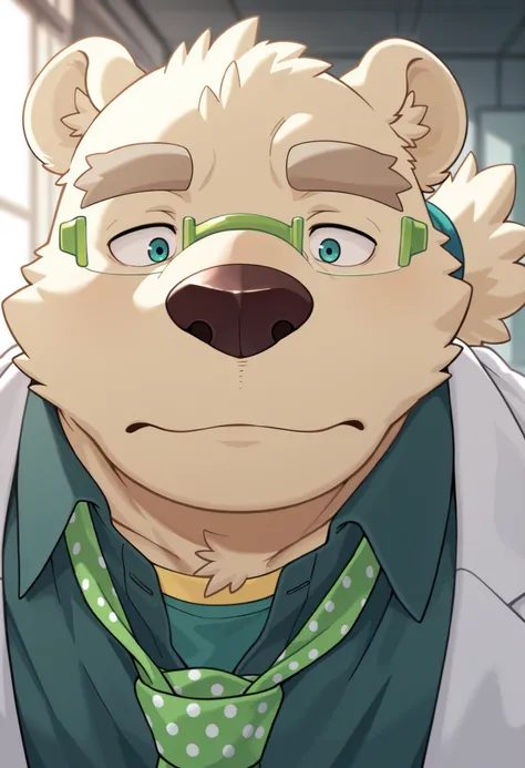 masterpiece, best quality, amazing quality, solo, 1boy, Leibtas, necktie, shirt, green glasses, lab coat, close up, face focus