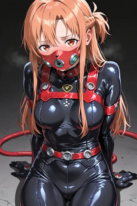  Anime girl, , black ,   red details  ,  packing symbol , hose, Lip mask, duration,  button-down , embarrassment shame blush, грязный полный button-down, diapersuit 