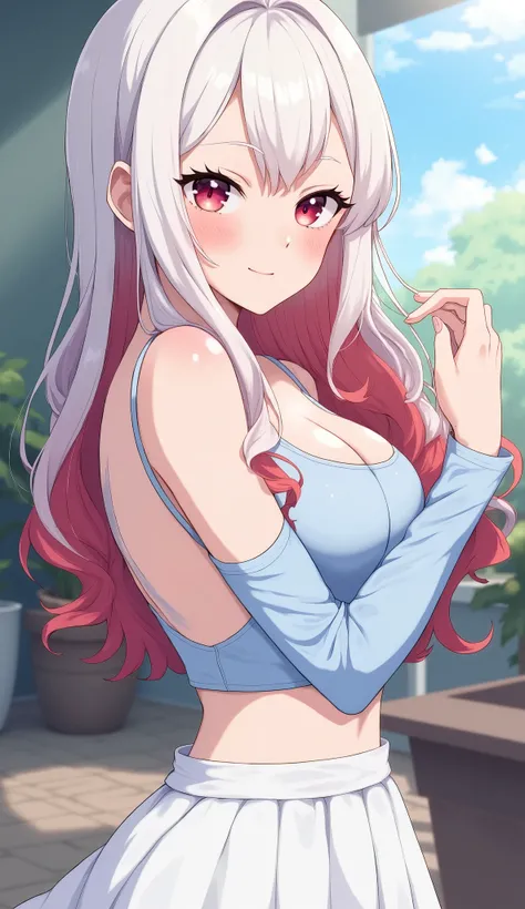  A very pretty and cute girl , with white skin like, red eyes and white hair. Your hair is long to hip height, long hip length, hair straight along the entire length and wavy at the ends.  she is slender , muito magra, with medium breasts and thin butt. Sh...
