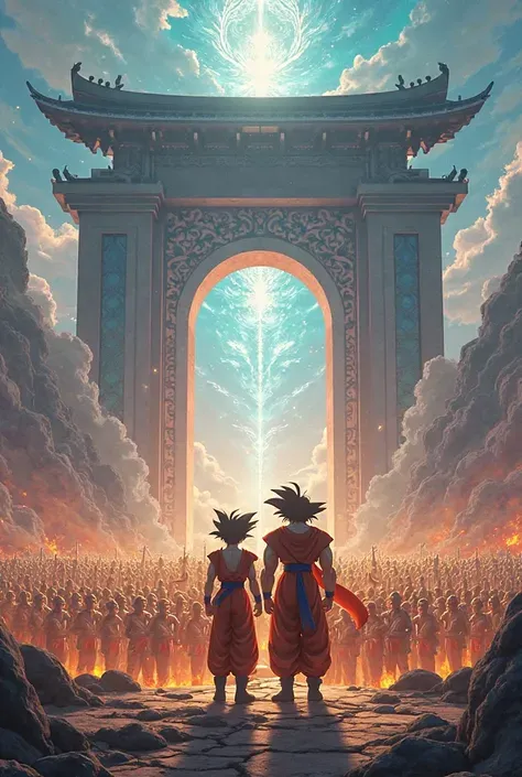 ey King Sun Goku and Jiro God standing side by side，Looking at the 100,000 Heavenly Soldiers under Nantianmen Gate，Tenbai Tensho is Tota Emperor Li Jing