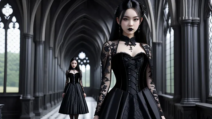 beautiful asian gothic girl wearing Gothic ta dress in a goth setting background, beautiful detailed, high resolution, 32K, realistic rendering, (Masterpiece, Hi-res: 1. 2), ultra-realistic details, High Definition, Accurate, top quality, High Definition m...