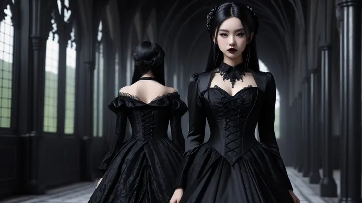 beautiful asian gothic girl wearing Gothic dress in a goth setting background, beautiful detailed, high resolution, 32K, realistic rendering, (Masterpiece, Hi-res: 1. 2), ultra-realistic details, High Definition, Accurate, top quality, High Definition mod...