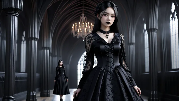 beautiful asian gothic girl wearing Gothic ta dress in a goth setting background, beautiful detailed, high resolution, 32K, realistic rendering, (Masterpiece, Hi-res: 1. 2), ultra-realistic details, High Definition, Accurate, top quality, High Definition m...