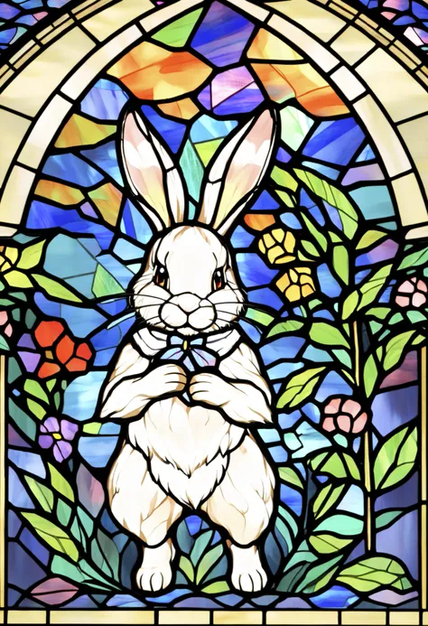 Change the rabbit to stained glass with the same details as the background