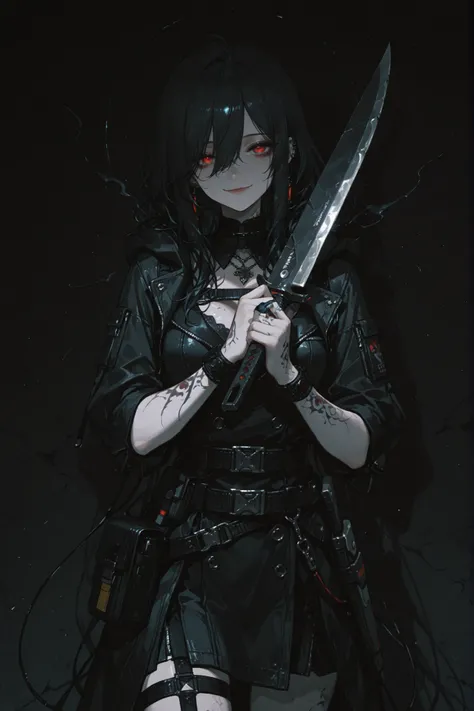 Dark Atmosphere、survival knife、bad smile、girls、