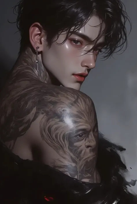 Sexy black man with samurai tattoo on his back