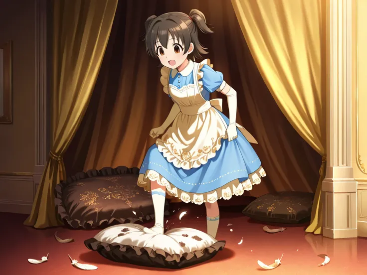 (score_9:0.9),score_8_up,score_7_up,negative_hand, realistic,Akagi_Miria_Cinderella, short hair, black hair, brown eyes, two side up, hair between eyes , lovely small breasts , alice dress, alice in wonderland dress, over elbow glove, satin, 1girl, solo, n...