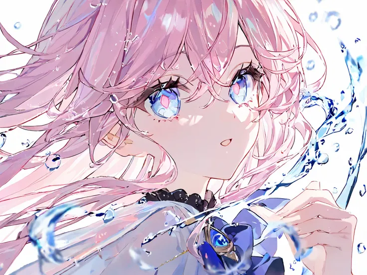 Very detailed,( Highest quality ),((Masterpiece)),(high resolution),originally,Very detailed8K壁紙,(very delicate and beautiful),animation in the shopping district, (\Juninna \), water drop shaped pupils ,white background, light pink hair