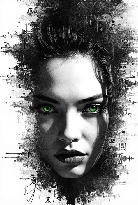 A 4K UHD painting with a minimalistic background , modern view and abstract background with a close-up of a powerful and enigmatic female composition in the style of minimalism, with a super-realistic artistic creation in black ink on a white background. T...