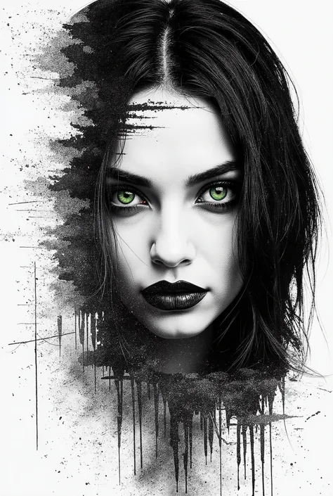A 4K UHD painting with a minimalistic background , modern view and abstract background with a close-up of a powerful and enigmatic female composition in the style of minimalism, with a super-realistic artistic creation in black ink on a white background. T...