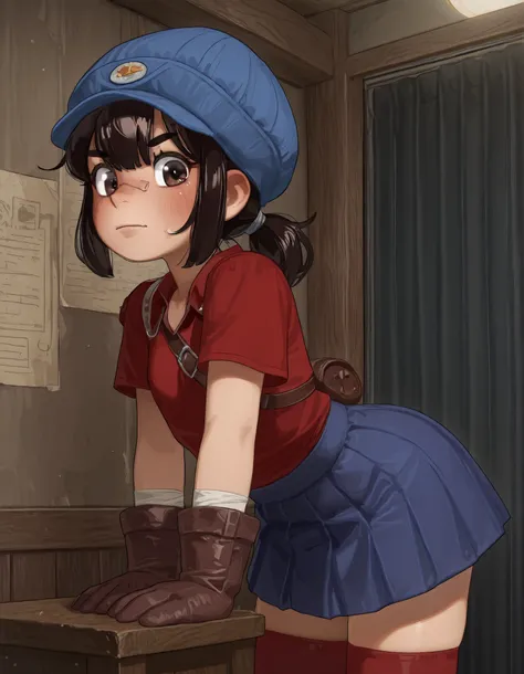 score_9, score_8_up , score_7_up , score_6_up , very perfect, 1, score_9, CoolMita, 1girl, hat, gloves Blue cap, red shirt, blue pleated skirt, red thighhighs, ponytail, masterpiece , best quality , 8k, High resolution , aesthetically pleasing , dark ...