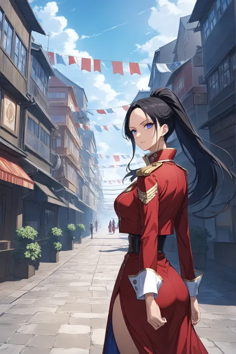 ((masterpiece)), ((RAW 8K)), ((extreme quality)), ((photorealistic anime style)), ((hyper-detailed textures)), ((studio-grade cinematic lighting)), ((natural skin tones)), ((extreme eye detail)),

Boa Hancock from One Piece, reimagined as an elite Marine o...