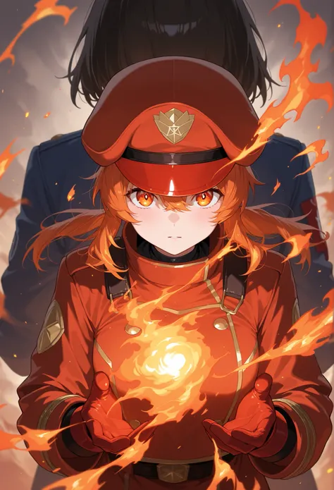 Same girl, two frames, left is fire fighter, right is fire 放火犯