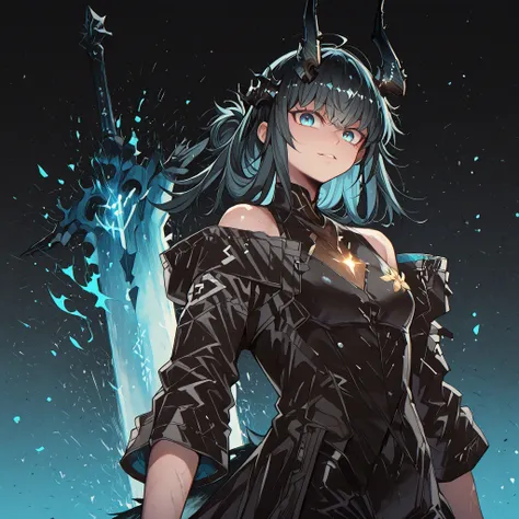 alone, 1 boy, young character, character with the height of Dusk from "Arknights", the character is male, young, black horns like Reed The Flame Shadow from "Arknights", black tail like Reed The Flame Shadow from "Arknights" with sky blue flame on the tip ...