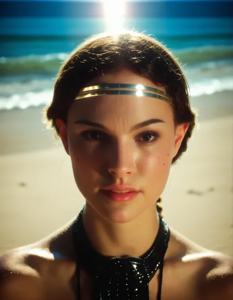 score_9, score_8_up, score_7_up,high resolution,photo,realistic,realistic skin,raw,p4dm, portrait, bloom,woman,braid ponytail,(black naboo corset:1.15),tiara,1girl,pov,looking at viewer,from below,volumetric lighting,rim lighting,dof,dramatic shadow,beach,...