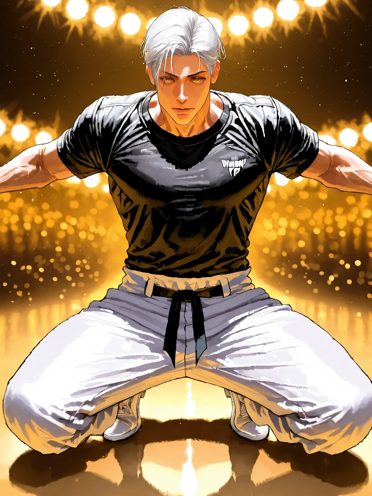 Jujutsu spinning toe , 18 years old, guy, 177cm, Black Chewy Neck Polar Revealing the Body, White uniform pants, Uniform Straps, Full Body High Definition,Masterpiece,Extremely detailed,Realistic,photorealistic,HDR,UHD,Studio Lighting,Ultra Detailed Descri...