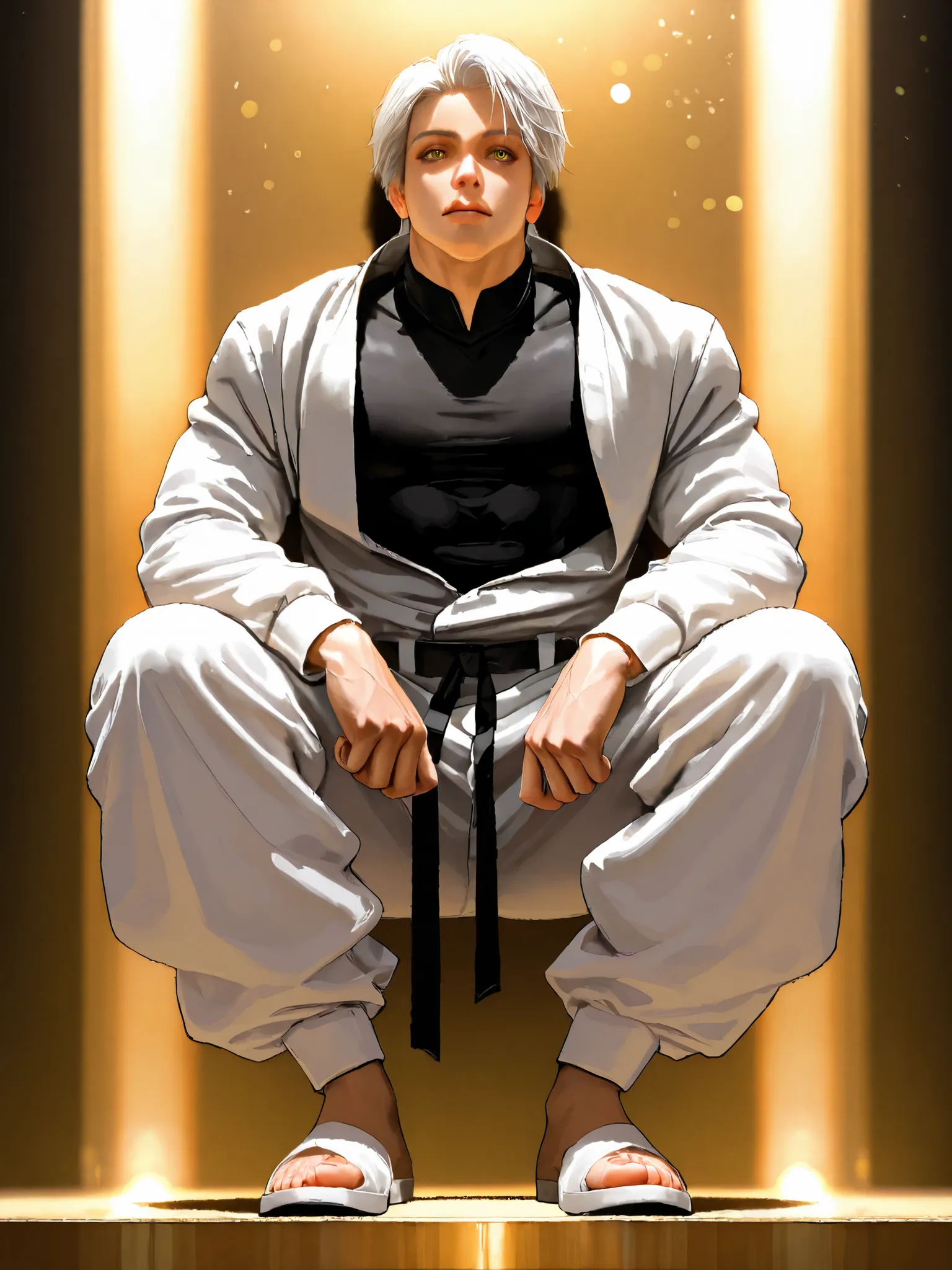 Jujutsu spinning toe , 18 years old, guy, 177cm, Black Chewy Neck Polar Revealing the Body, White uniform pants, Uniform Straps, Full Body High Definition,Masterpiece,Extremely detailed,Realistic,photorealistic,HDR,UHD,Studio Lighting,Ultra Detailed Descri...