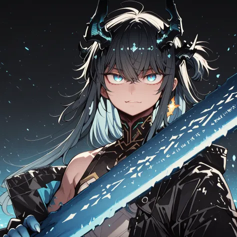 alone, 1 boy, young character, character with the height of Dusk from "Arknights", the character is male, young, black horns like Reed The Flame Shadow from "Arknights", black tail like Reed The Flame Shadow from "Arknights" with sky blue flame on the tip ...