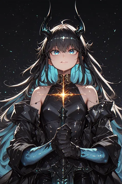alone, 1 boy, young character, character with the height of Killua Zoldyck from "Hunter x Hunter", the character is male, young, black horns like Reed The Flame Shadow from "Arknights", black tail like Reed The Flame Shadow from "Arknights" with sky blue f...