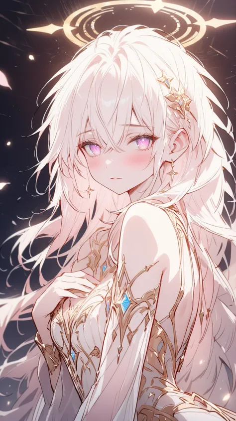 masterpiece, ultra-detailed, superior quality, highly aesthetic, ethereal elegance, angelic design, light fantasy style, heavenly ambiance, soft bloom, subtle backlight glow, soft lighting, dreamy and emotional tone

1girl, alone, standing pose, looking at...
