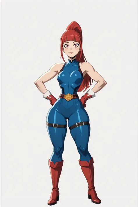((Blossom)), ((Powerpuff Girls)), (My Hero Academia Style), (((High Quality))), (1girl), (solo), (female), (((perfect face))), (((perfect hands))), (((perfect anatomy))), (Thigh Gap), (Knee gap), (ankle Gap), ((Full Body Photo:1.5)), ((looking at viewer)),...