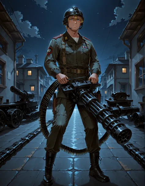 (masterpiece, best quality), intricate details, detailed background, high res, 8K, solo, solo focus, 1male, male focus, adult, mature male, (multicam military uniform), belt, side holster, (blonde hair, short hair, helmet), blue eyes, black combat boots, (...