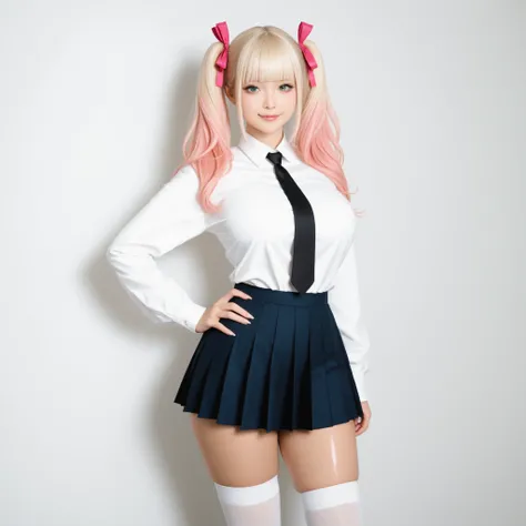 masterpiece, ultra-HD, photorealistic, impressionism, high detail, depth of field, dynamic lighting, best quality, very aesthetic, 8k, best quality, sharp focus, realistic, shiny skin, beautiful, japanese, 1girl, solo, gyaru, long blonde hair, twintails, b...