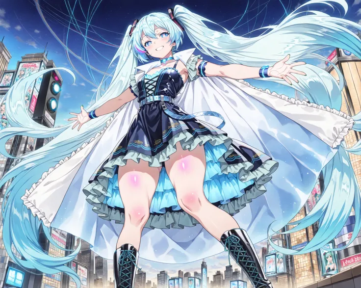 (1girl),((solo1:9)),((best quality,masterpiece,ultra detailed,absurdres1:9)),((Full-HD)),((anime coloring)),((cute face)),((high-quality face)),(Vocaloid,Hatsune Miku, Emerald Green Long Hair,Green Nails,Clear Blue Eyes),((five fingers1:5))+,(beautiful fin...