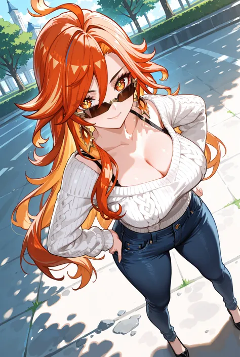 マーヴィカ, Mavuika,


score_9, score_8_up , score_7_up , score_6_up , score_5_up ,
(masterpiece, best quality),ultra detailed,
megami magazine,
BREAK

1 lady, mavuika_genshin, orange eyes, sun-shaped pupils, orange hair, long hair, streaked hair, ahogeearrings...