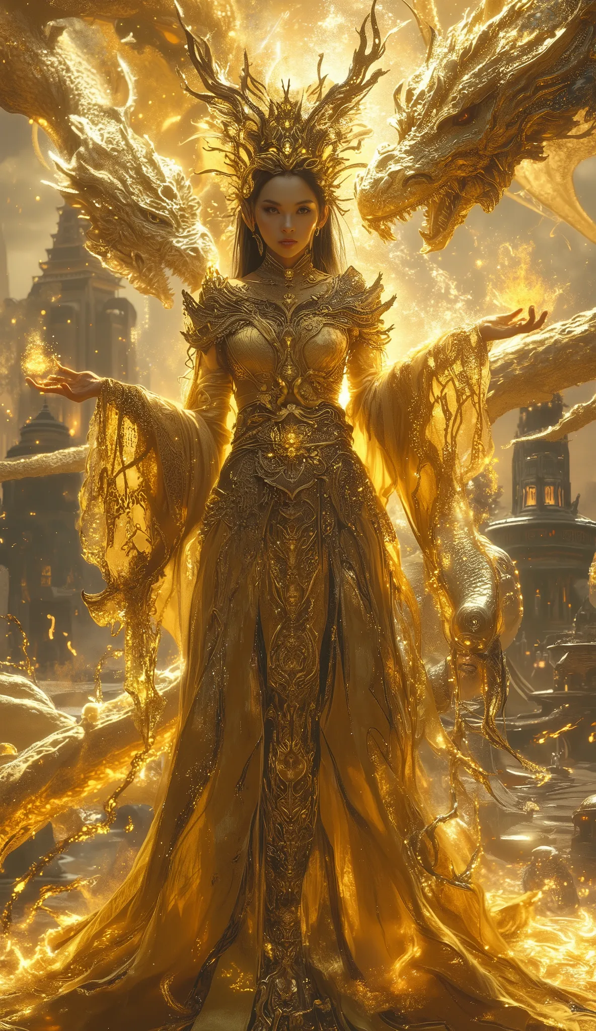 Magical Empress of a Golden Empire with Dragons