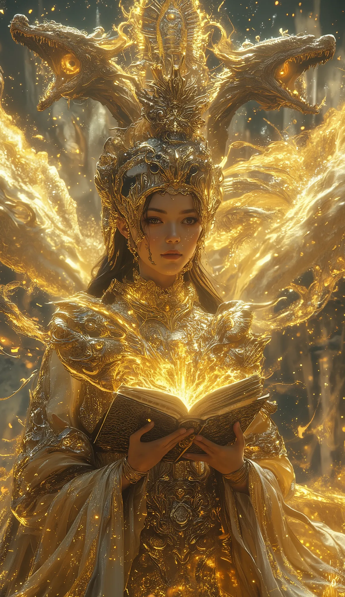 Magical Empress of a Golden Empire with Dragons