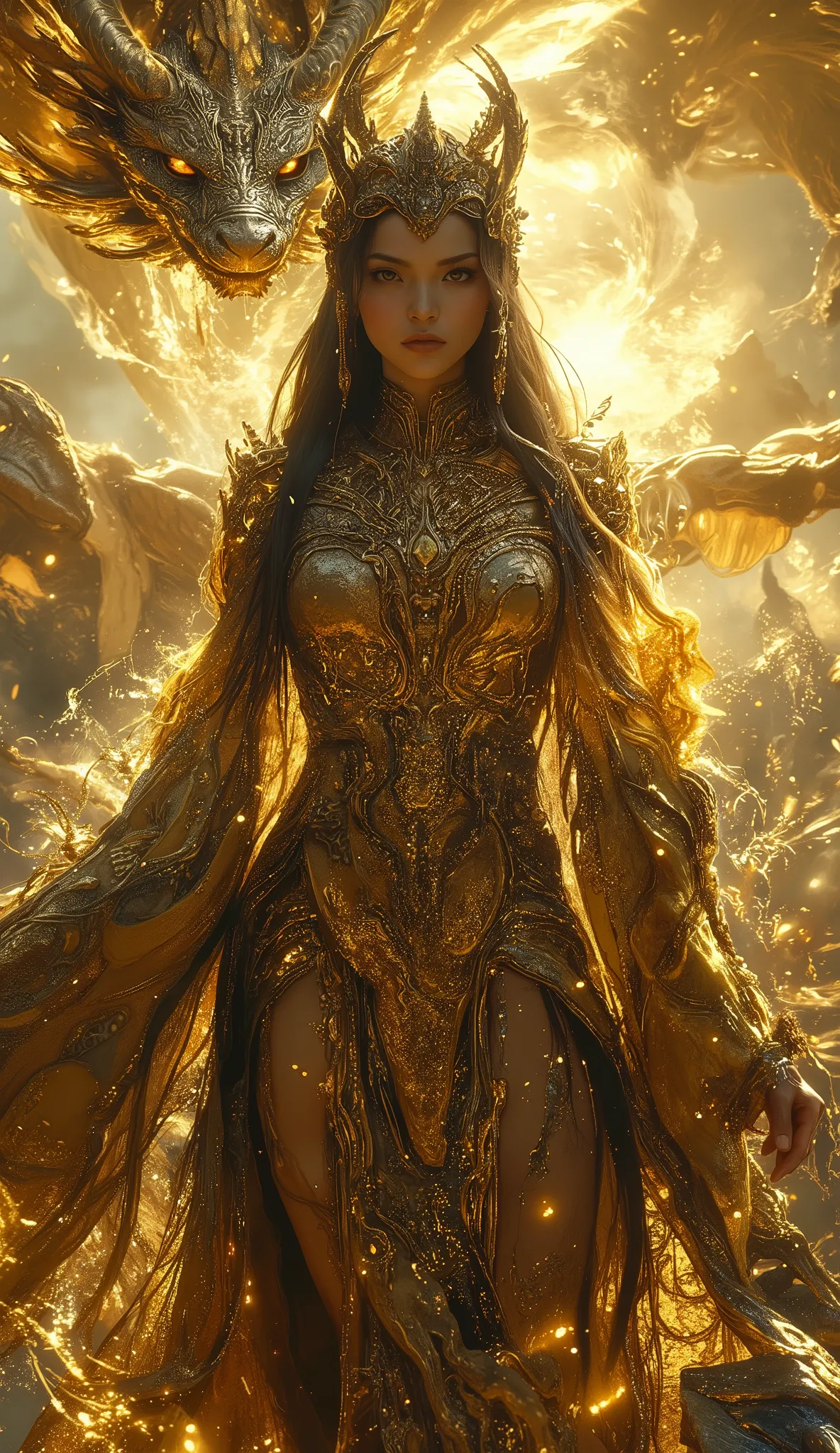 Magical Empress of a Golden Empire with Dragons