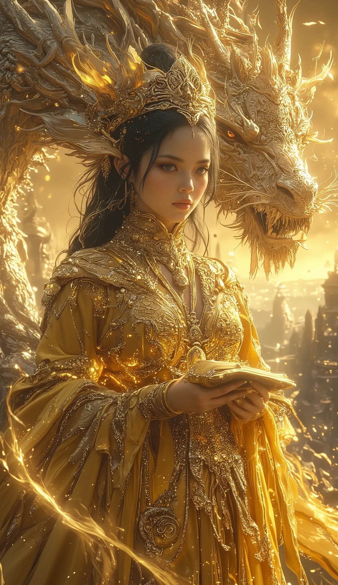 Magical Empress of a Golden Empire with Dragons