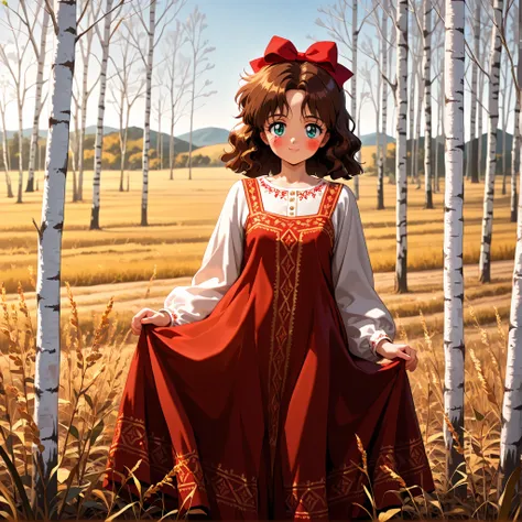 masterpiece, amazing quality, best quality, ultra-detailed, 8K, illustration, clear skin, ultra-detailed-eyes, soft skin, very awa, very as2, soft body, 1990s \(style\), official art, 1 girl, cute face, small breast, red cheeks, brown hair, medium length h...