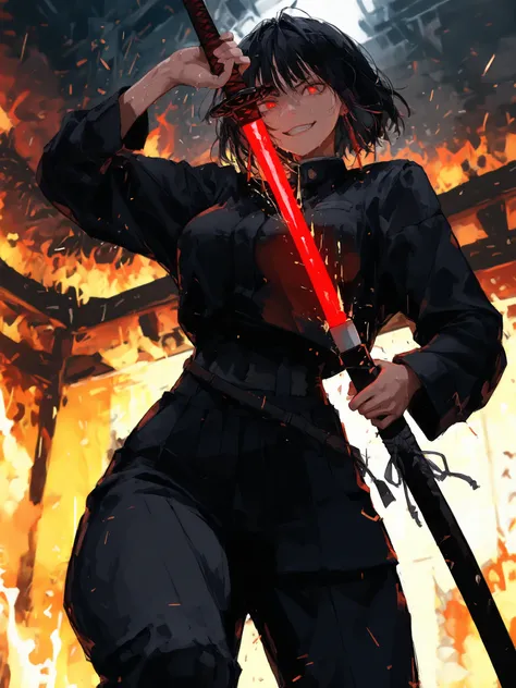 masterpiece, best quality, very aesthetic, absurdres, detailed background, highly detailed, dynamic lighting ,kagari hiyuki(kagurabachi),1girl, kagari hiyuki, black hair ,solo, detailed face and eyes,(increasing the weight makes things worse), nice hands, ...