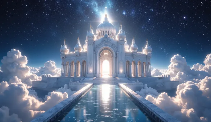 (( Astonishingly )),(Masterpiece:1.2), a white temple in outer space in the stars of the sky, The temple of the new Jerusalem in the stars, the one in the prophecies of the Apocalypse, the temple that had the same dimensions everywhere, a beautiful white t...