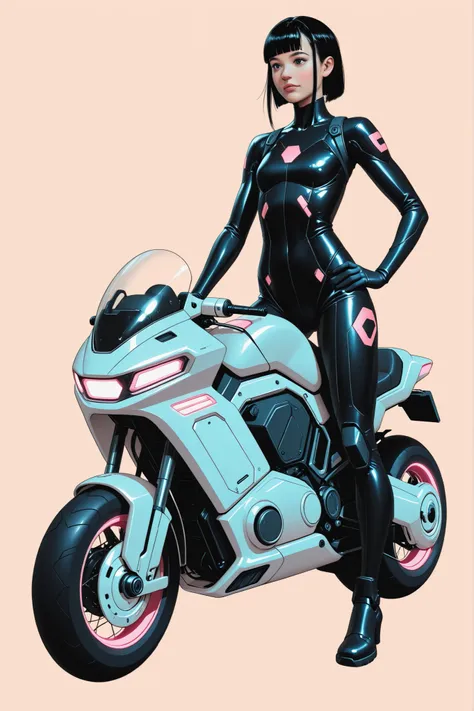 (masterpeace), high quality, (whole body:1.5),((Line Art: 1.5)), ((sci-fi comic style)), ((monochrome)), a girl riding on an electric motorbike, simple background, action, europian comic, pop and cool, artistic, 
BREAK
A young girl wearing a black bodysuit...