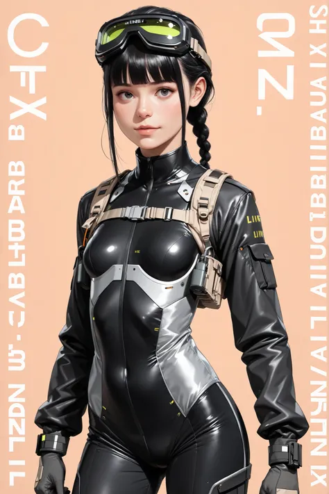 (masterpeace), high quality, (whole body:1.5),((Line Art: 1.5)), ((sci-fi comic style)), ((monochrome)), simple background, 
BREAK
A young girl wearing an black jacket parker, black pants, headgear, ((tactical helmet with night vision goggles)), (cyberpunk...