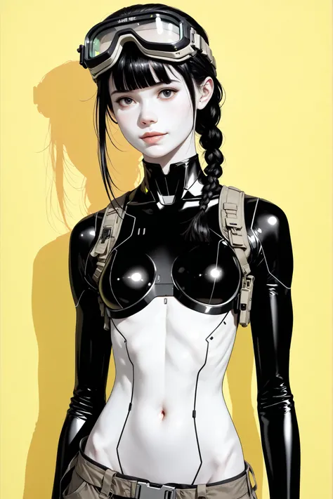 (masterpeace), high quality, (whole body:1.5),((Line Art: 1.5)), ((sci-fi comic style)), ((monochrome)), simple background, 
BREAK
A young girl wearing an army jacket parker, black pants, headgear, ((tactical helmet with night vision goggles)), (cyberpunk:...