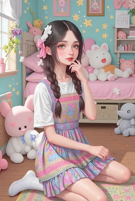 Highest Quality、anime style、Adorable girl and imaginary friend、's room
