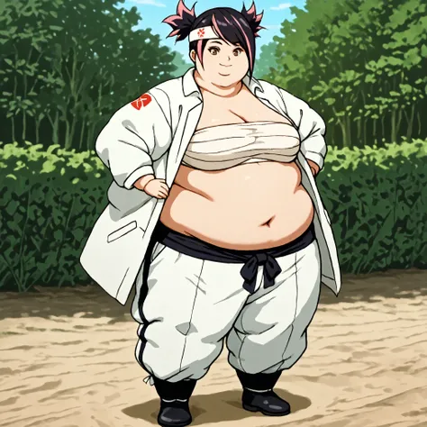 masterpiece, best quality, score_9, score_8_up, score_7_up, score_6_up, outdoors, 1girl, miko nakadai, short hair, black hair, pink hair, multicolored hair, two-tone hair, twin tails, streaked hair, brown eyes,  female focus, solo, white jacket, white pant...