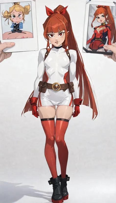 ((Blossom)), ((Powerpuff Girls)), (My Hero Academia Style), (((High Quality))), (1girl), (solo), (female), (((perfect face))), (((perfect hands))), (((perfect anatomy))), (Thigh Gap), (Knee gap), (ankle Gap), ((Full Body Photo:1.5)), ((looking at viewer)),...