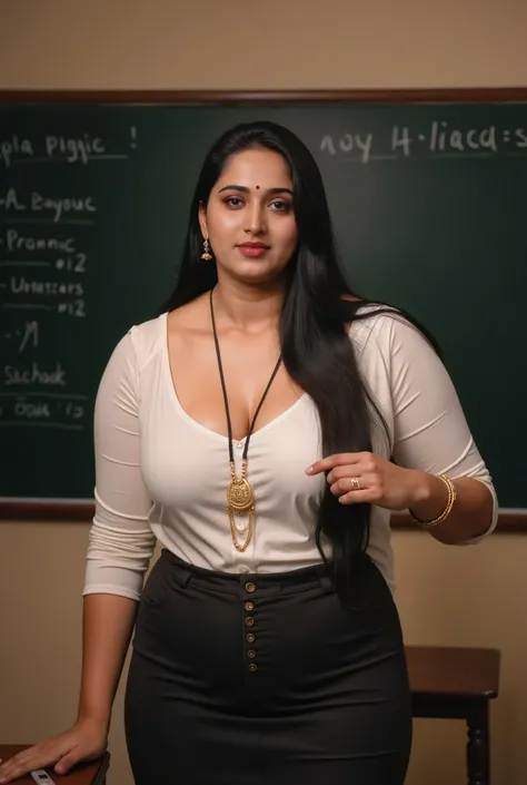 A beautiful, tall, extremely busty, plump, and curvy Desi bhabhi in her 40swith with an oval face, defined cheekbones, a soft jawline, curvy, soft figure and round belly and glowing warm brown skin. She has a prime, plump, busty aunty body — a voluptuous h...