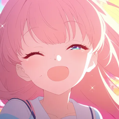 (beautiful girl: 1.3), 1girl, masterpiece, Highest quality, Ultra-high resolution, rich contrast, super high quality, 8k, A cute anime girl with long hair, smiling and winking, big sparkling eyes, colorful background, soft lighting, pastel colors, vibrant ...