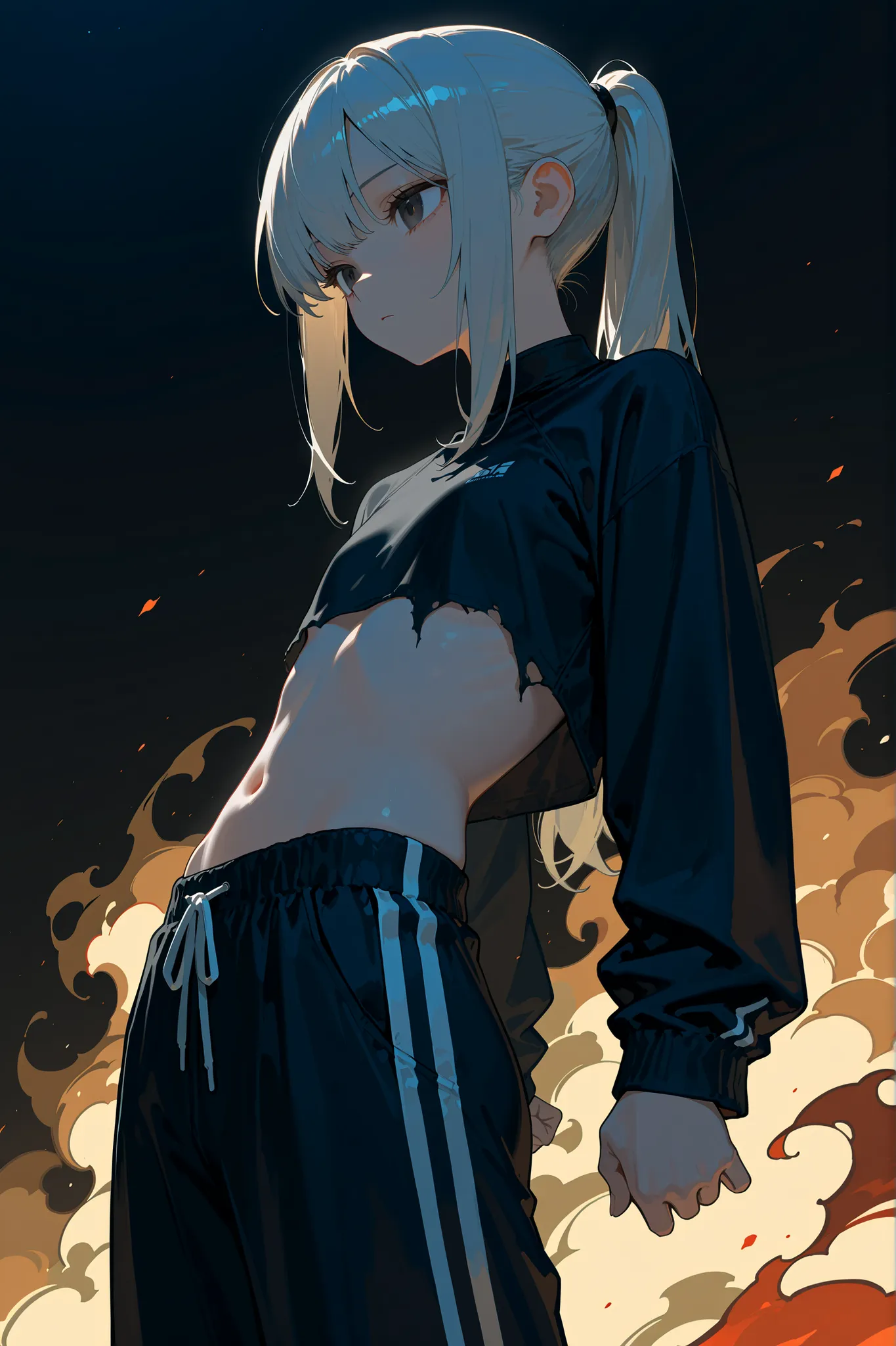 (masterpiece, sidelighting, finely detailed beautiful eyes: 1.2), ((best quality)), ((masterpiece)), (highly detailed:1.3), anime, (plain eyes: 1.2), flat chest, ish body, adult girl, apathetic, emotionless, darkened eyes, flat chest, long hair, silver hai...