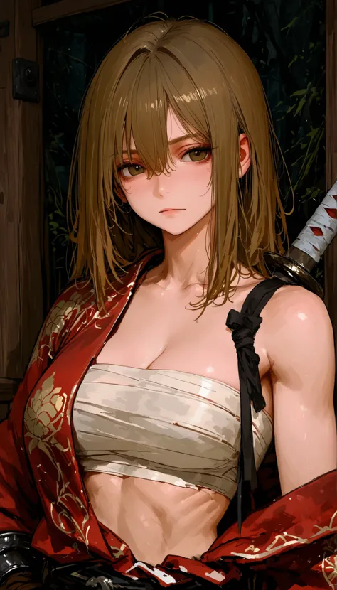 sarashi in the chest, profundidad de campo, high definition image, a lot of details,